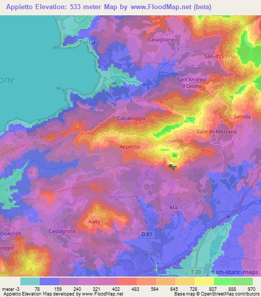 Appietto,France Elevation Map