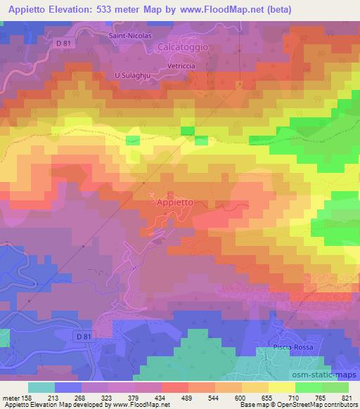 Appietto,France Elevation Map