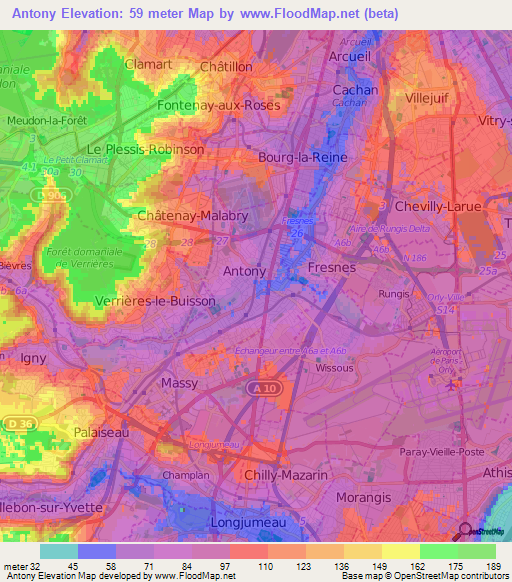 Antony,France Elevation Map