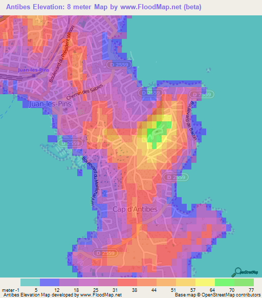 Antibes,France Elevation Map