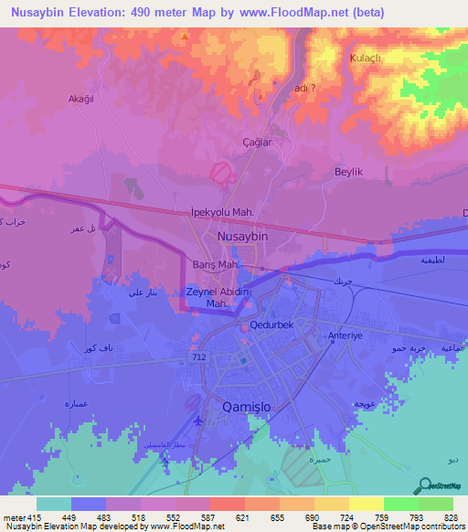 Nusaybin,Turkey Elevation Map