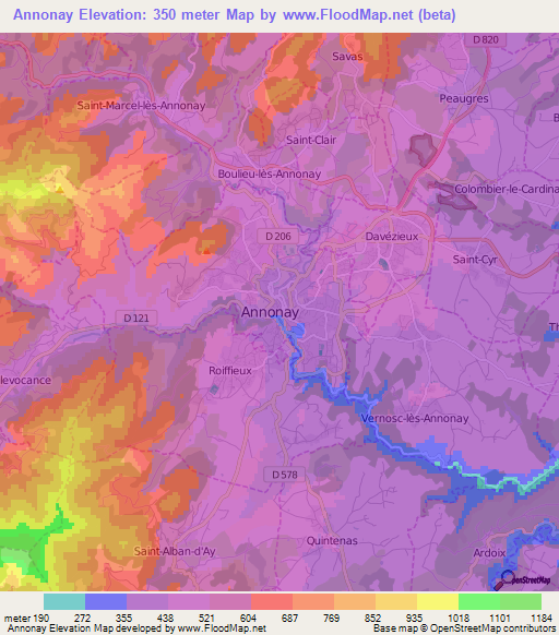 Annonay,France Elevation Map