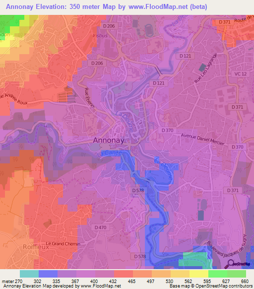 Annonay,France Elevation Map