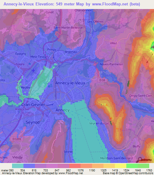 Annecy-le-Vieux,France Elevation Map