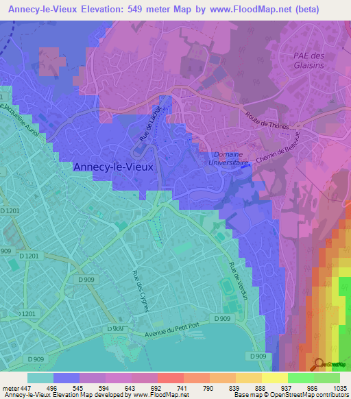 Annecy-le-Vieux,France Elevation Map