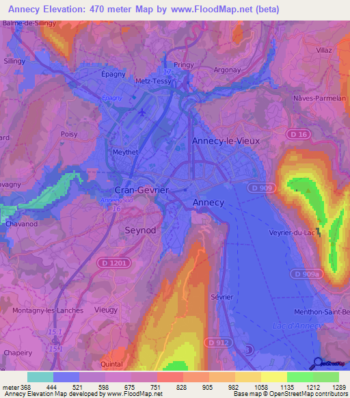 Annecy,France Elevation Map