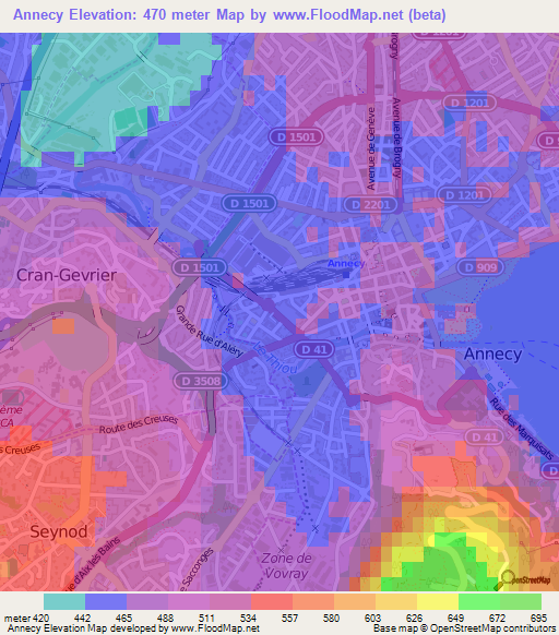 Annecy,France Elevation Map