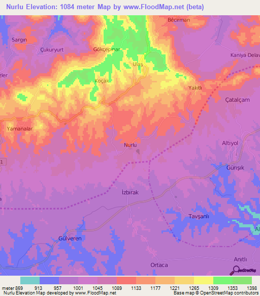Nurlu,Turkey Elevation Map