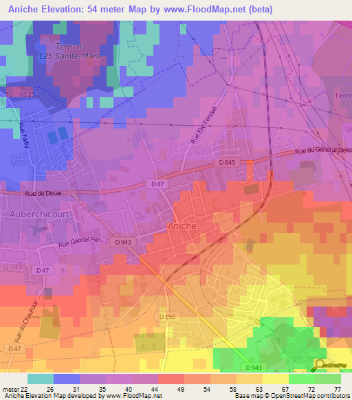 Aniche,France Elevation Map