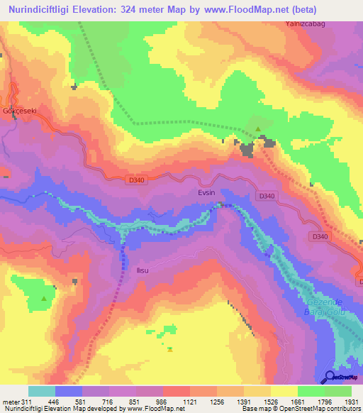 Nurindiciftligi,Turkey Elevation Map