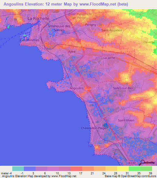 Angoulins,France Elevation Map