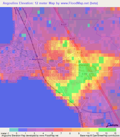 Angoulins,France Elevation Map