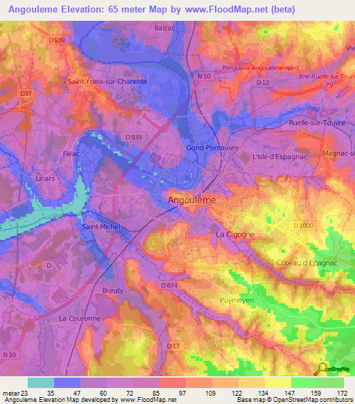 Angouleme,France Elevation Map