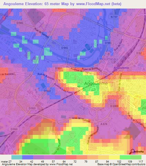 Angouleme,France Elevation Map