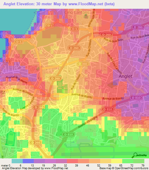 Anglet,France Elevation Map