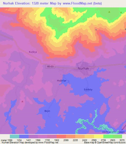 Nurhak,Turkey Elevation Map