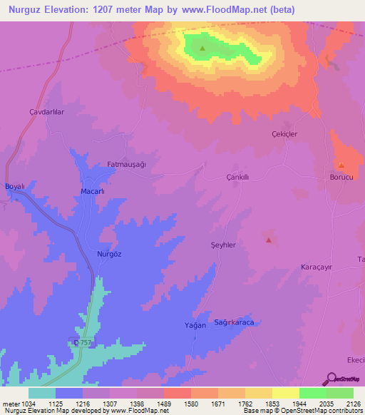 Nurguz,Turkey Elevation Map