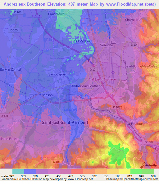 Andrezieux-Boutheon,France Elevation Map