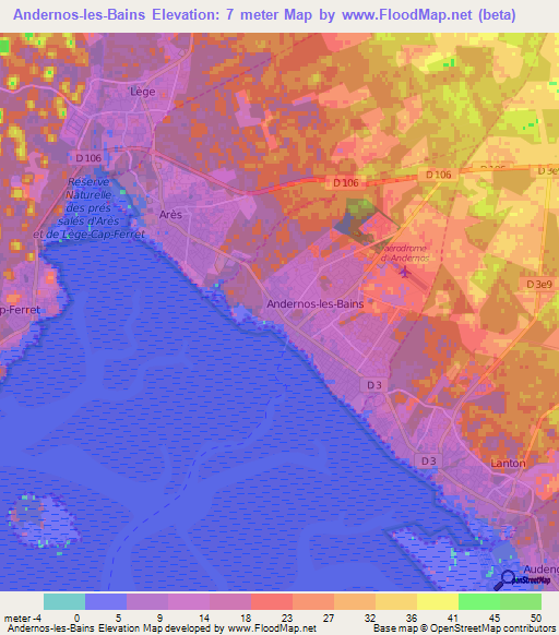 Andernos-les-Bains,France Elevation Map