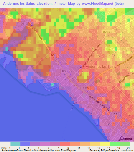 Andernos-les-Bains,France Elevation Map