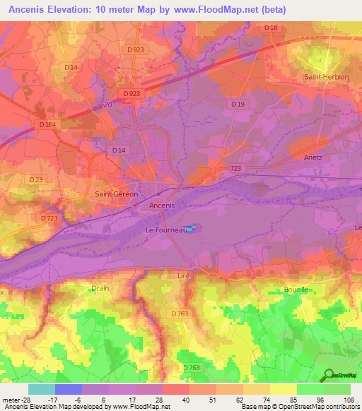 Ancenis,France Elevation Map