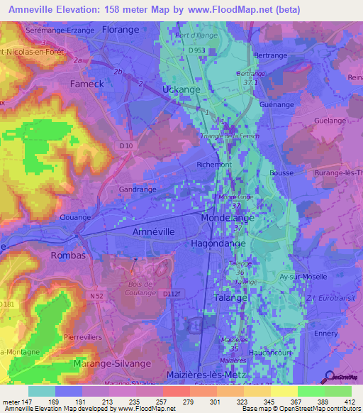 Amneville,France Elevation Map