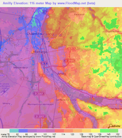 Amilly,France Elevation Map