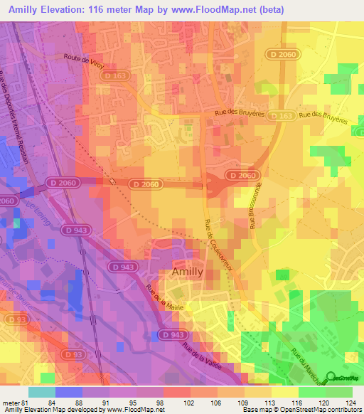 Amilly,France Elevation Map