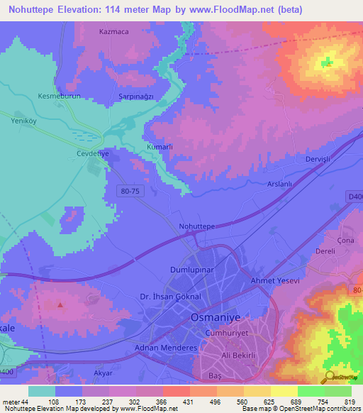 Nohuttepe,Turkey Elevation Map