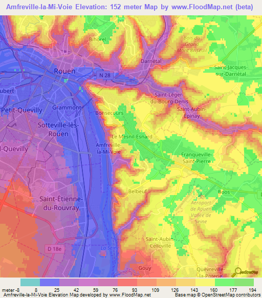 Amfreville-la-Mi-Voie,France Elevation Map