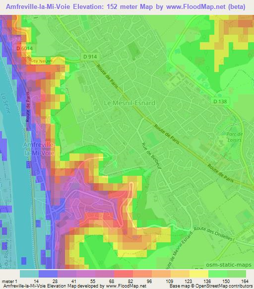 Amfreville-la-Mi-Voie,France Elevation Map