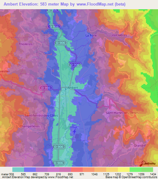 Ambert,France Elevation Map