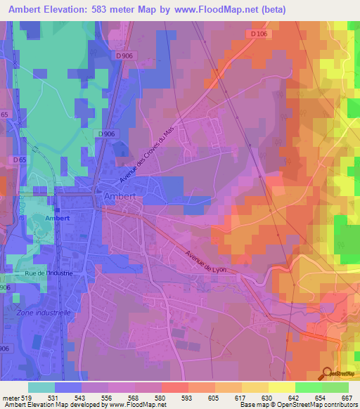 Ambert,France Elevation Map