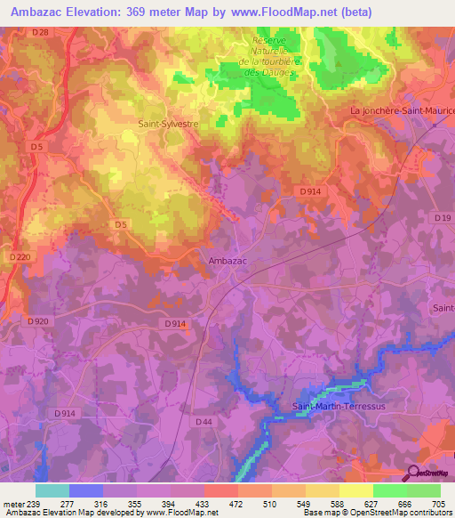 Ambazac,France Elevation Map