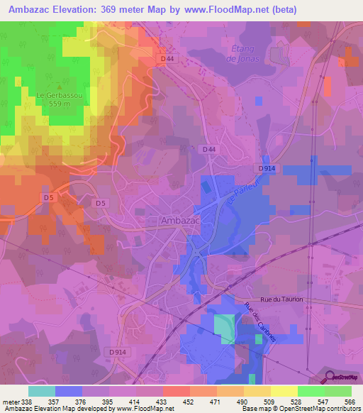 Ambazac,France Elevation Map