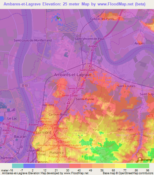 Ambares-et-Lagrave,France Elevation Map