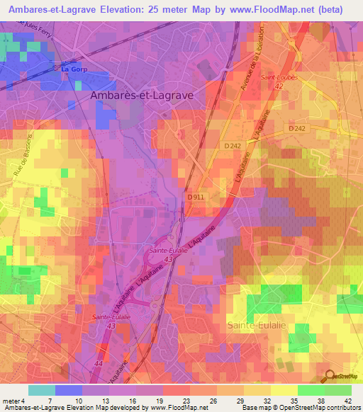Ambares-et-Lagrave,France Elevation Map