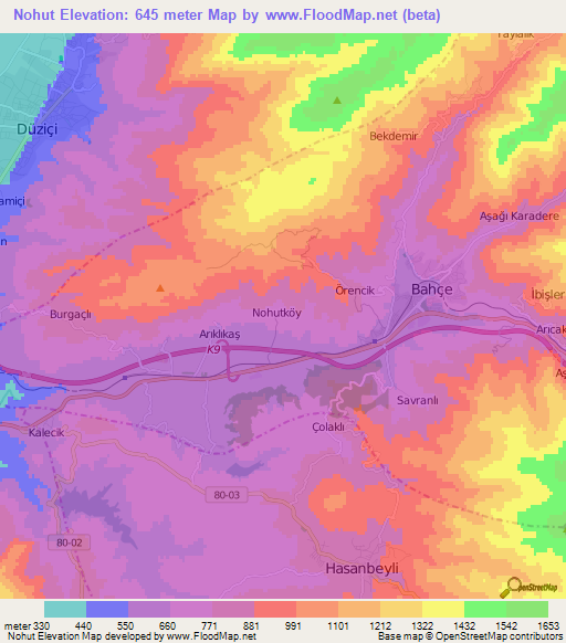 Nohut,Turkey Elevation Map