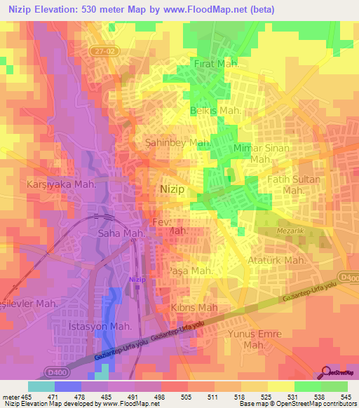 Nizip,Turkey Elevation Map