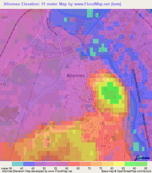 Allonnes,France Elevation Map