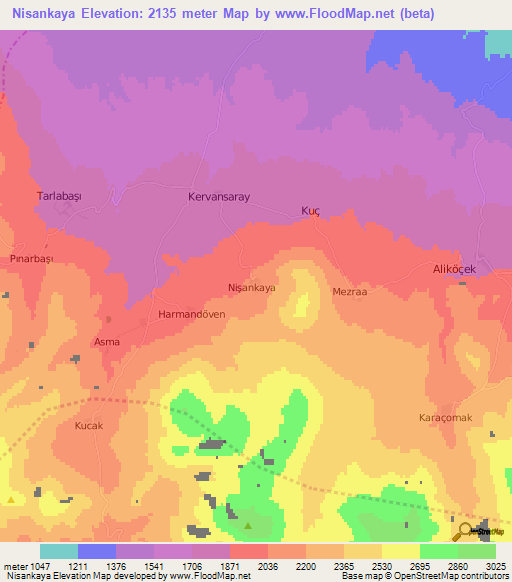 Nisankaya,Turkey Elevation Map