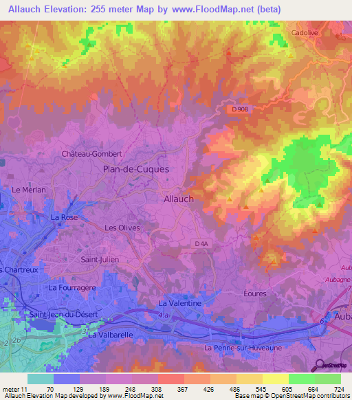 Allauch,France Elevation Map