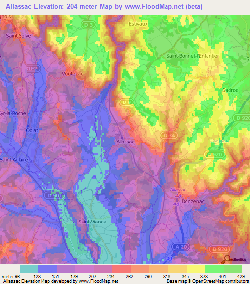 Allassac,France Elevation Map