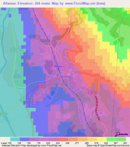 Allassac,France Elevation Map