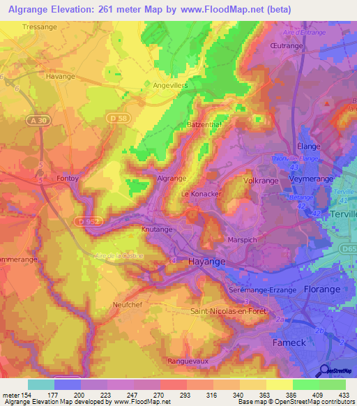 Algrange,France Elevation Map