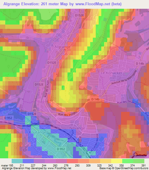 Algrange,France Elevation Map