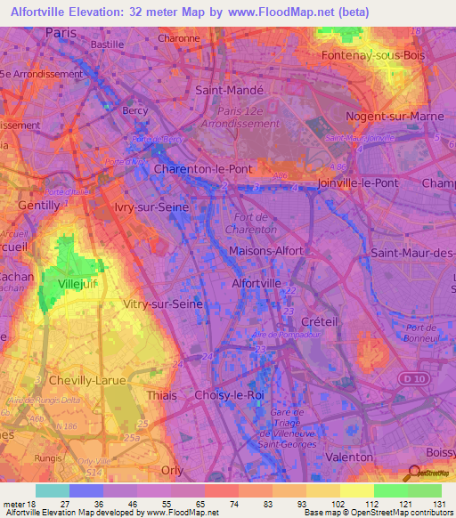 Alfortville,France Elevation Map