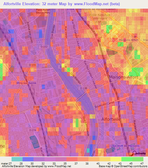 Alfortville,France Elevation Map