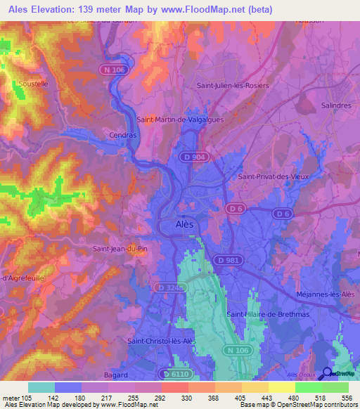 Ales,France Elevation Map