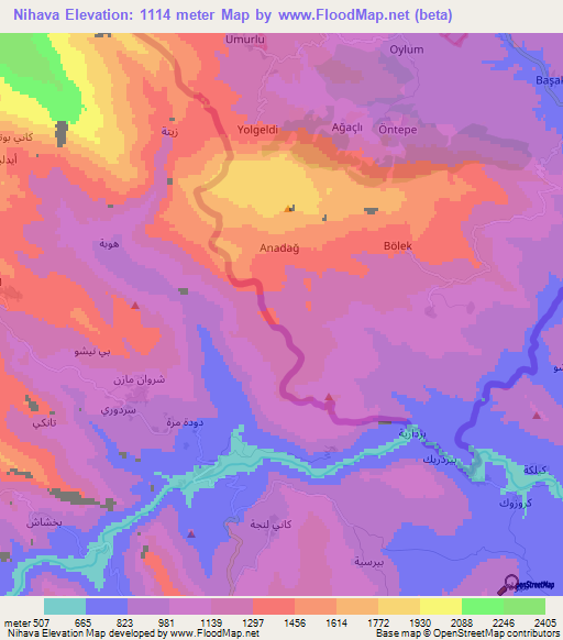 Nihava,Turkey Elevation Map